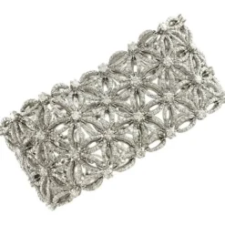 Outlet Pamono Flower Themed White Gold Bracelet with White Diamonds