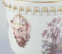 Pamono Flowerpot in Porcelain with Motif of Faun and Bucolic Scenes from Meissen><noscript><img width=