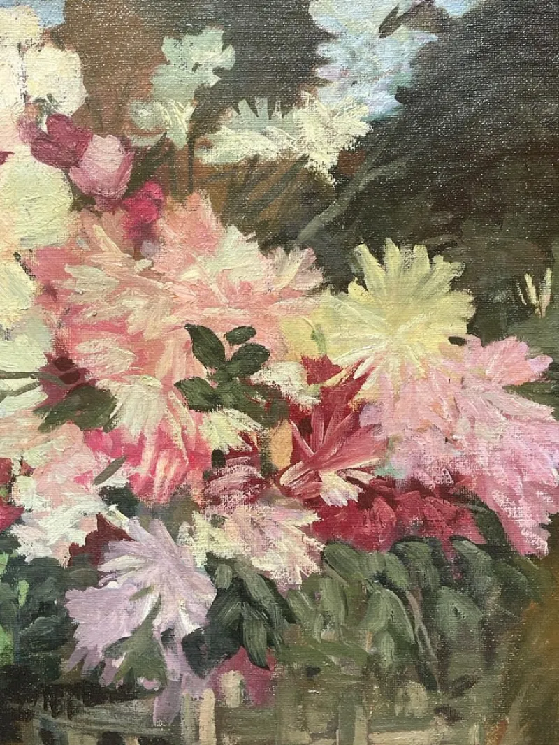 Hot Pamono Flowers, Oil Painting on Canvas, 20th Century