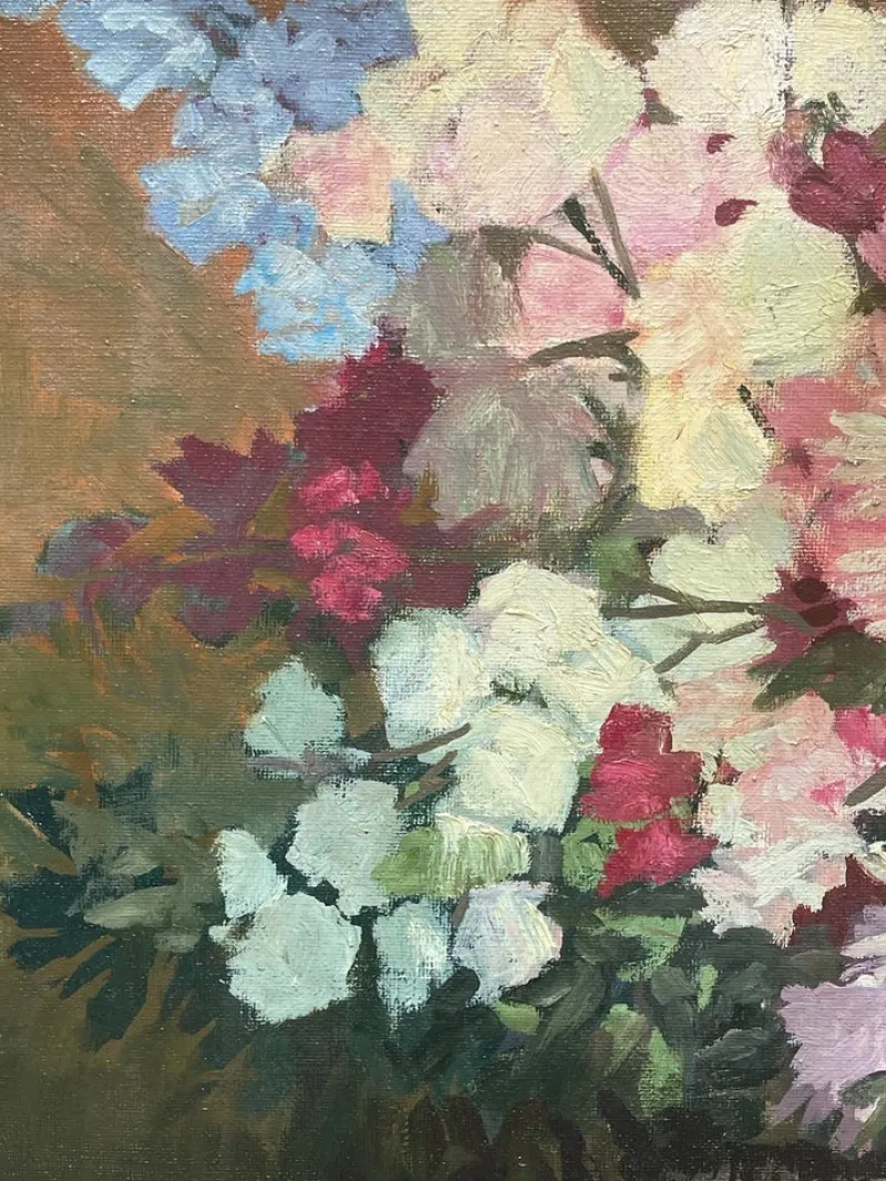 Hot Pamono Flowers, Oil Painting on Canvas, 20th Century