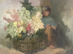 Pamono Flowers with Child, 20th Century, Oil Painting on Canvas> Painting