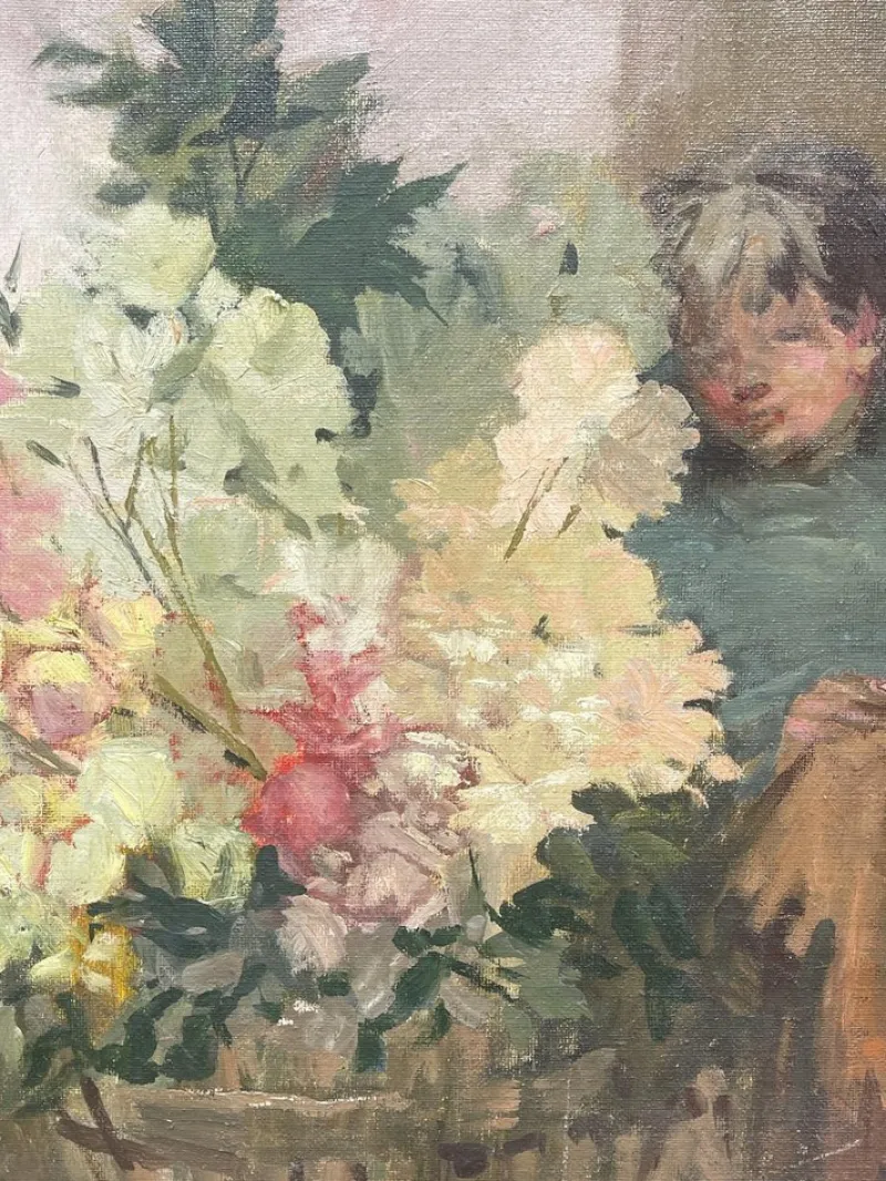 Pamono Flowers with Child, 20th Century, Oil Painting on Canvas> Painting