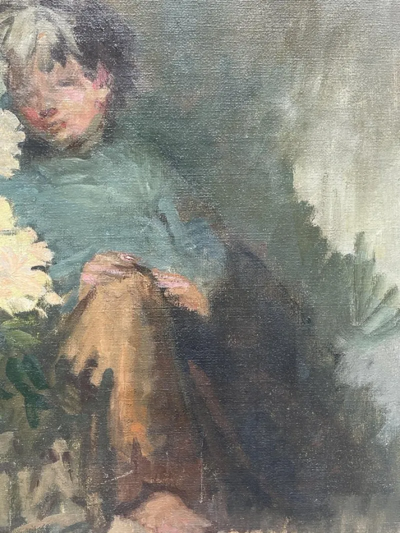 Pamono Flowers with Child, 20th Century, Oil Painting on Canvas> Painting