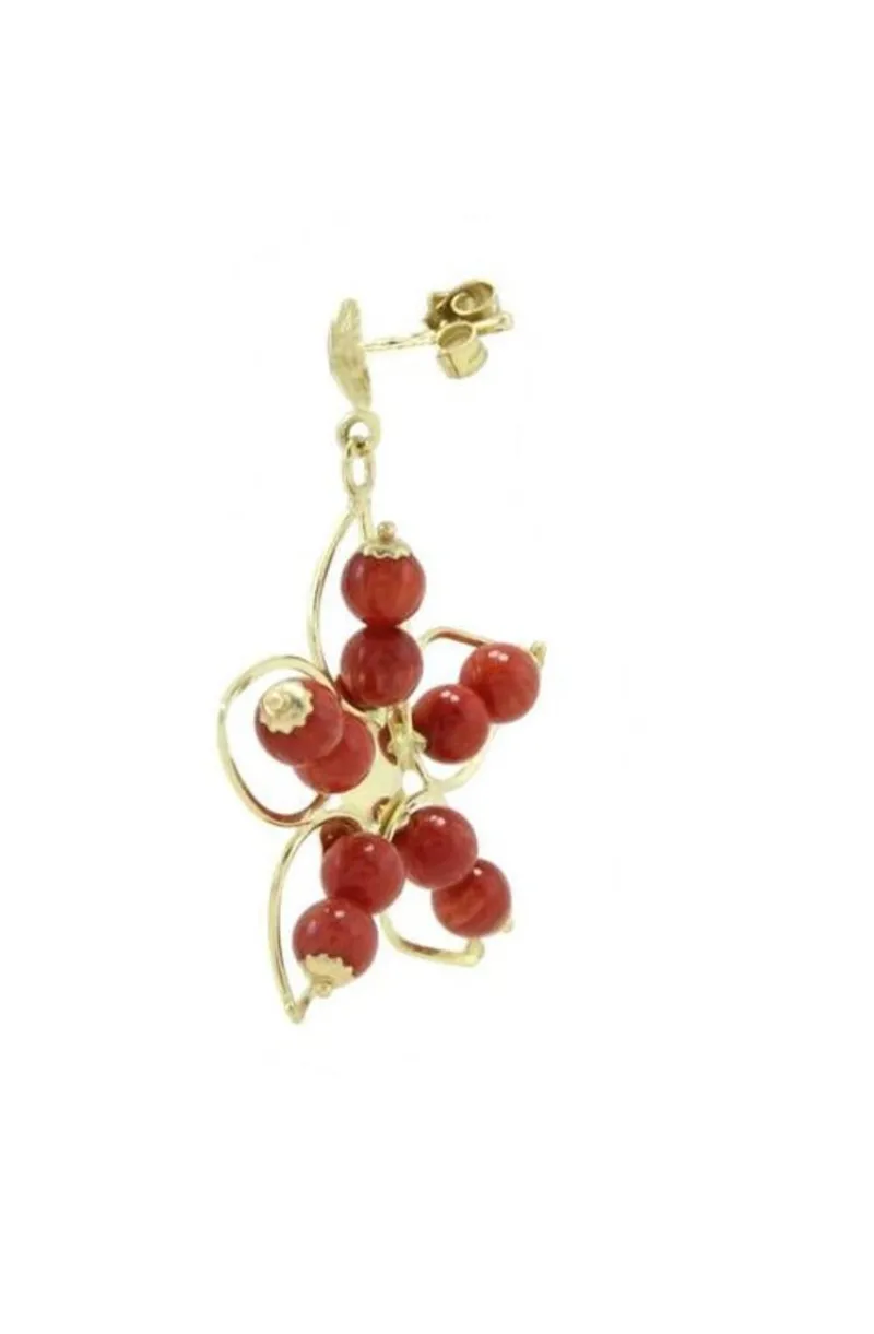 Pamono Flower-Shaped 18 Karat Yellow Gold Dangle Earrings with Red Ebony Spheres, Set of 2> Earrings