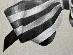 Pamono Fluffy Ribbon Painting Black & WHite Striped Bow, Minimal Elegant With Frame><noscript><img width=