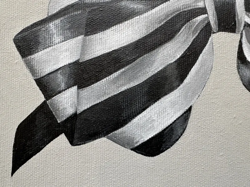 Pamono Fluffy Ribbon Painting Black & WHite Striped Bow, Minimal Elegant With Frame> Minimalist