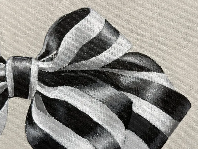 Pamono Fluffy Ribbon Painting Black & WHite Striped Bow, Minimal Elegant With Frame> Minimalist