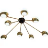 New Pamono Flush Mount Brass and Glass Chandelier by Silvio Piattelli
