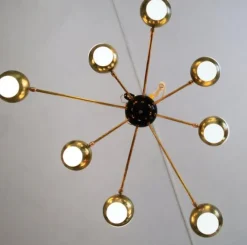New Pamono Flush Mount Brass and Glass Chandelier by Silvio Piattelli