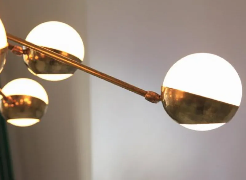 New Pamono Flush Mount Brass and Glass Chandelier by Silvio Piattelli