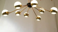 New Pamono Flush Mount Brass and Glass Chandelier by Silvio Piattelli