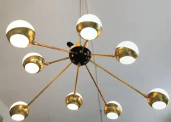 New Pamono Flush Mount Brass and Glass Chandelier by Silvio Piattelli