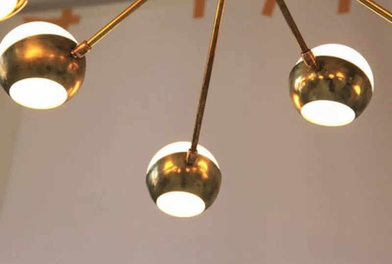 New Pamono Flush Mount Brass and Glass Chandelier by Silvio Piattelli