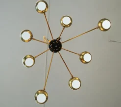 New Pamono Flush Mount Brass and Glass Chandelier by Silvio Piattelli