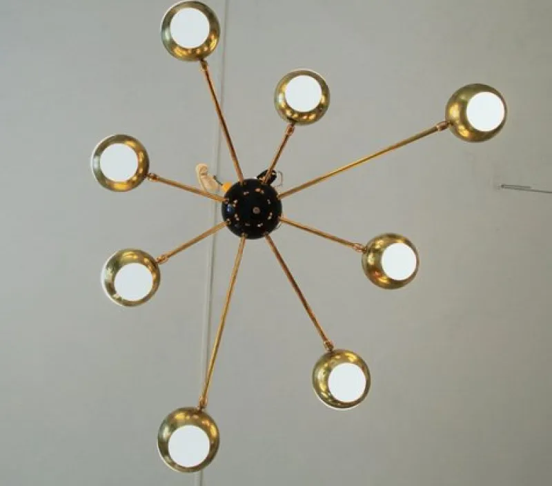 New Pamono Flush Mount Brass and Glass Chandelier by Silvio Piattelli
