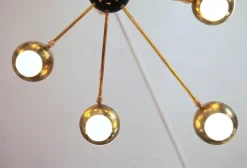 New Pamono Flush Mount Brass and Glass Chandelier by Silvio Piattelli