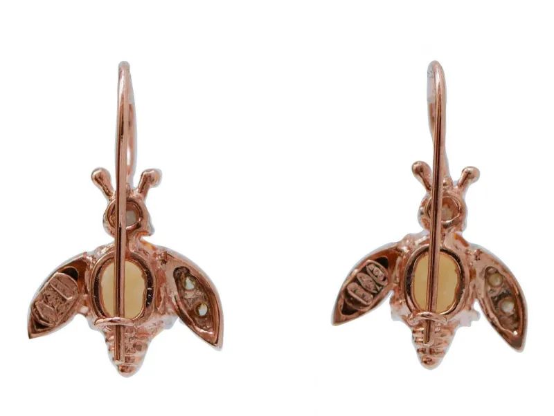 Pamono Fly Earrings in Rose Gold and Silver with Topazs and Diamonds, Set of 2> Earrings