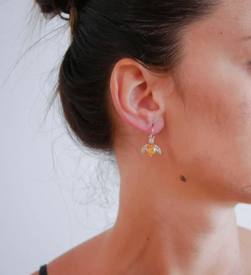 Pamono Fly Earrings in Rose Gold and Silver with Topazs and Diamonds, Set of 2> Earrings