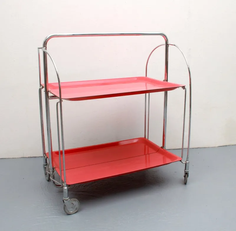Pamono Foldable Serving Cart from Dinett, 1970s> Serving Bar Carts & Trolleys