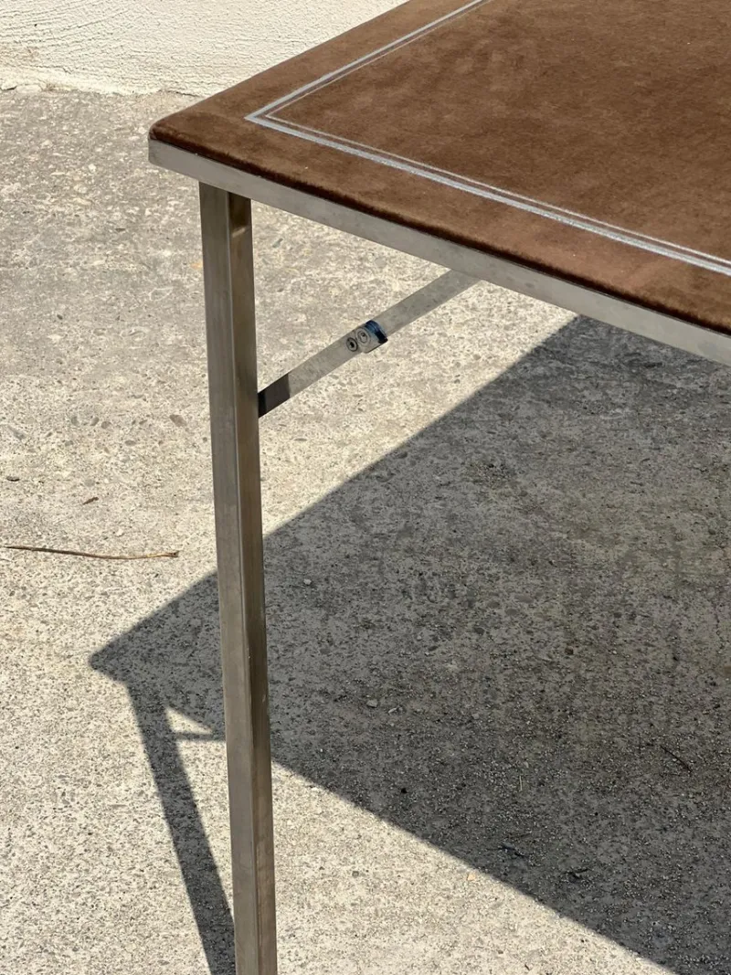 Clearance Pamono Folding Game Table in Steel and Velvet from Christian Dior, 1970s