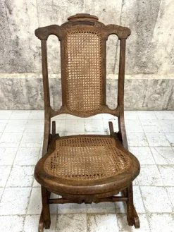 Pamono Folding Low Cane Rocking Chair><noscript><img width=