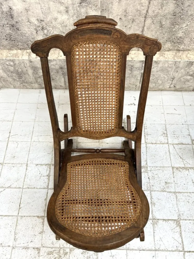 Pamono Folding Low Cane Rocking Chair> Rocking Chairs