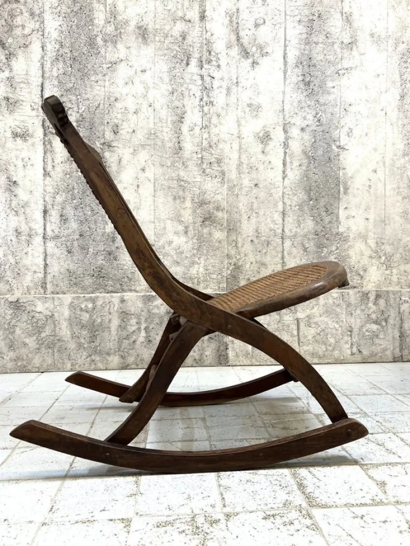 Pamono Folding Low Cane Rocking Chair> Rocking Chairs