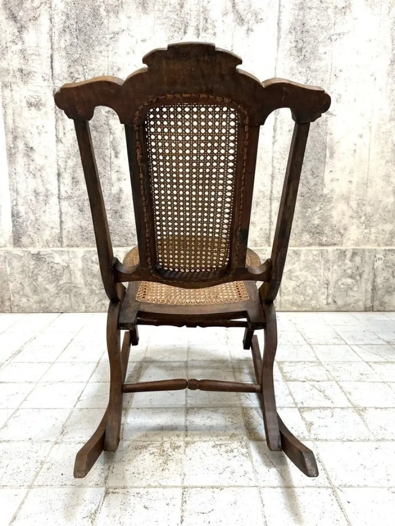 Pamono Folding Low Cane Rocking Chair> Rocking Chairs