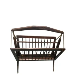 Pamono Folding Magazine Rack in Stained Wood and Brass by Cesare Lacca, Italy, 1950s> Magazine Racks