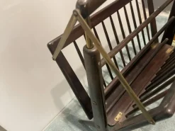 Pamono Folding Magazine Rack in Stained Wood and Brass by Cesare Lacca, Italy, 1950s><noscript><img width=
