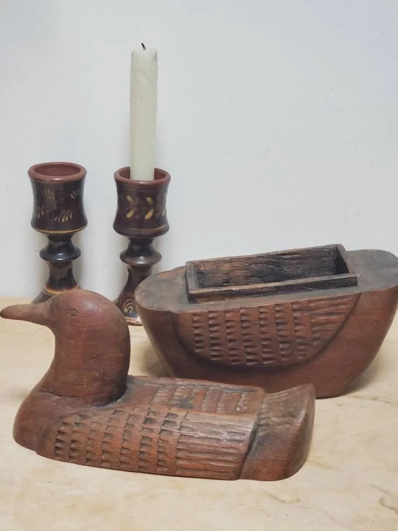 Outlet Pamono Folk Art Hand-Carved Teak Duck Box, 1960s