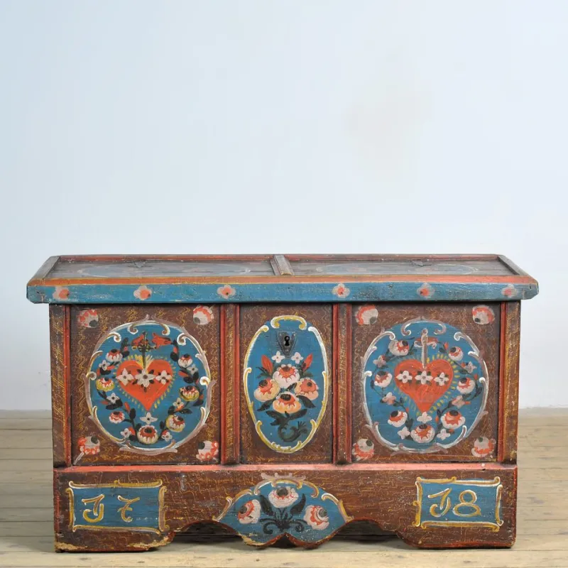 Pamono Folk Art Wedding Chest, 1718> Trunks Crates & Baskets