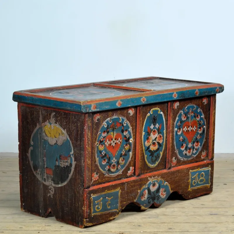 Pamono Folk Art Wedding Chest, 1718> Trunks Crates & Baskets