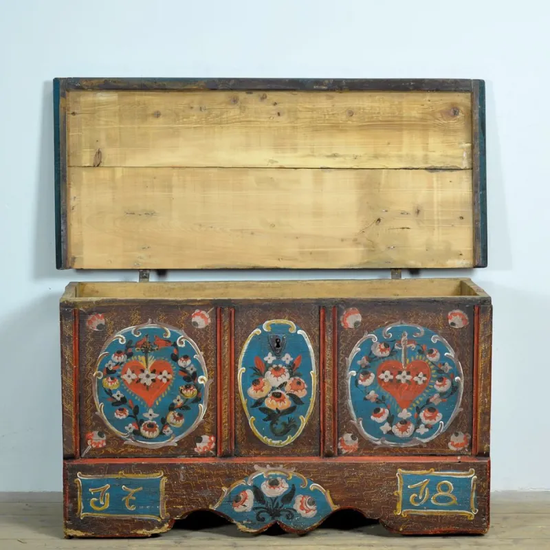 Pamono Folk Art Wedding Chest, 1718> Trunks Crates & Baskets