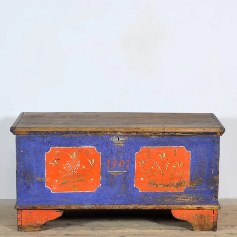 Pamono Folk Art Wedding Chest, 1901> Trunks Crates & Baskets