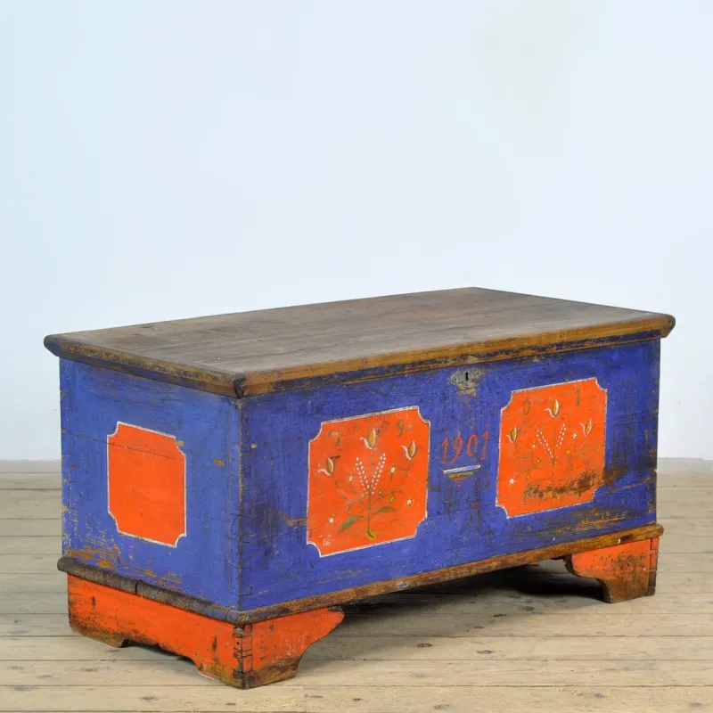 Pamono Folk Art Wedding Chest, 1901> Trunks Crates & Baskets