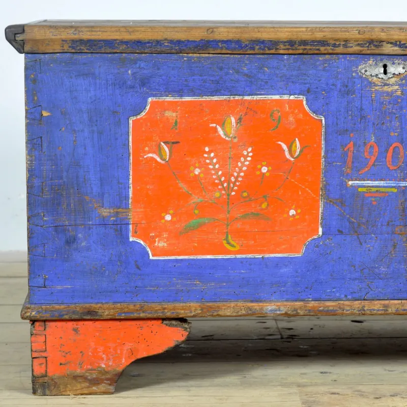 Pamono Folk Art Wedding Chest, 1901> Trunks Crates & Baskets