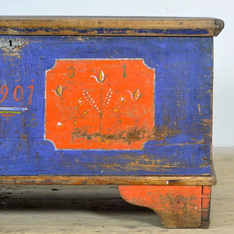 Pamono Folk Art Wedding Chest, 1901> Trunks Crates & Baskets