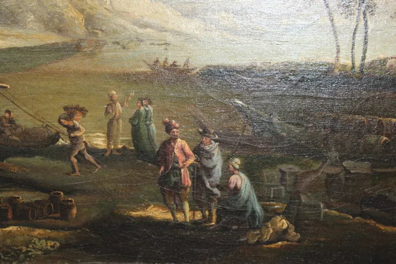 Pamono Follower of Claude Lorrain, Merchants on the River Po, 1800s, Oil on Canvas> Old Masters