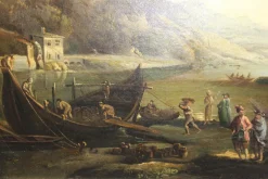 Pamono Follower of Claude Lorrain, Merchants on the River Po, 1800s, Oil on Canvas><noscript><img width=