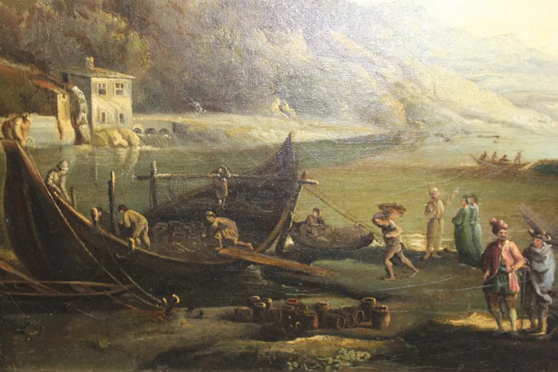Pamono Follower of Claude Lorrain, Merchants on the River Po, 1800s, Oil on Canvas> Old Masters