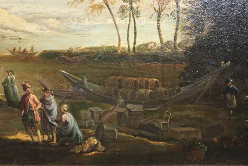 Pamono Follower of Claude Lorrain, Merchants on the River Po, 1800s, Oil on Canvas> Old Masters