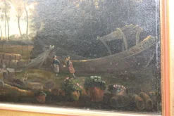 Pamono Follower of Claude Lorrain, Merchants on the River Po, 1800s, Oil on Canvas><noscript><img width=