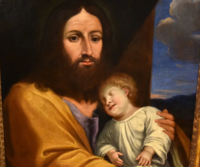 Outlet Pamono Follower of Giovan Battista Salvi, Baby Jesus, 1660, Oil on Canvas, Framed