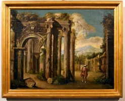 Pamono Follower of Niccolò Codazzi, Capricci Landscapes, 1700, Oil on Canvases, Framed, Set of 2> Old Masters|Classical