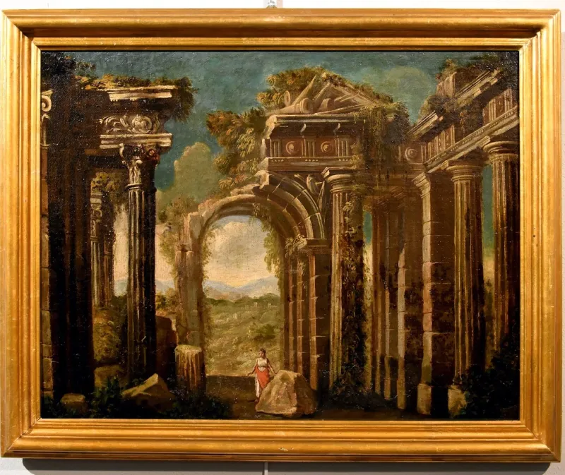Pamono Follower of Niccolò Codazzi, Capricci Landscapes, 1700, Oil on Canvases, Framed, Set of 2> Old Masters|Classical