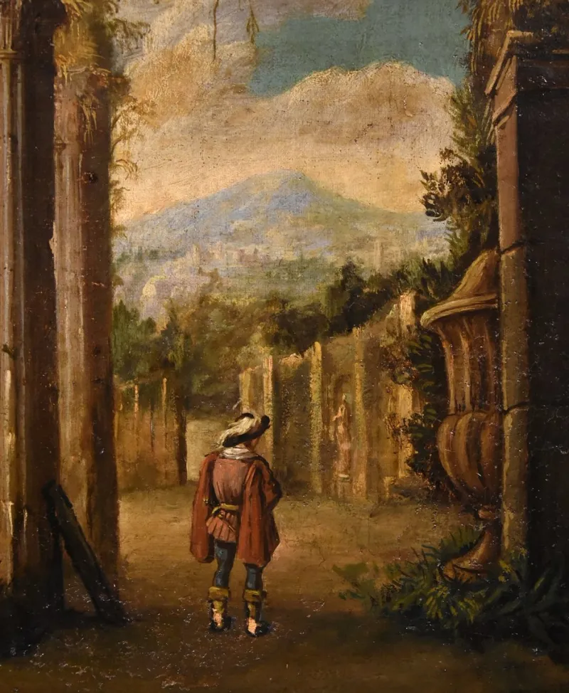 Pamono Follower of Niccolò Codazzi, Capricci Landscapes, 1700, Oil on Canvases, Framed, Set of 2> Old Masters|Classical