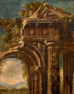 Pamono Follower of Niccolò Codazzi, Capricci Landscapes, 1700, Oil on Canvases, Framed, Set of 2><noscript><img width=