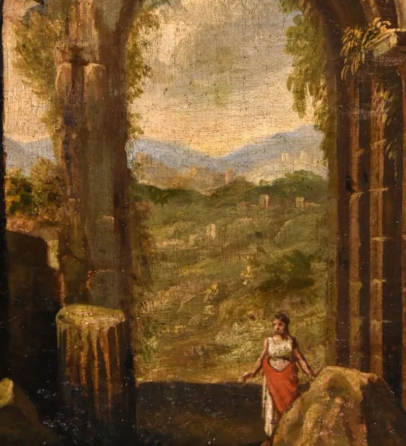 Pamono Follower of Niccolò Codazzi, Capricci Landscapes, 1700, Oil on Canvases, Framed, Set of 2> Old Masters|Classical
