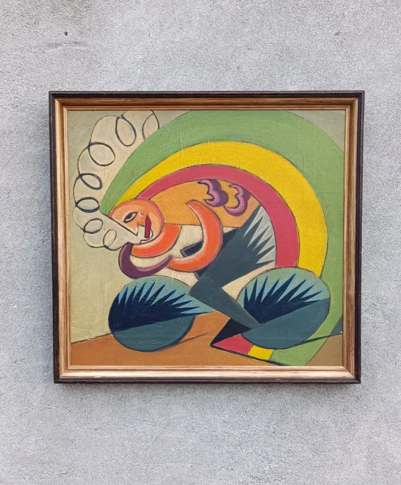 Pamono Fortunato Depero, Futurism Cyclist, 1925, Oil Painting> Minimalist